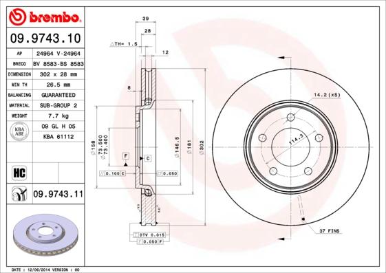 Brembo 09.9743.11 - Brake Disc onlydrive.pro