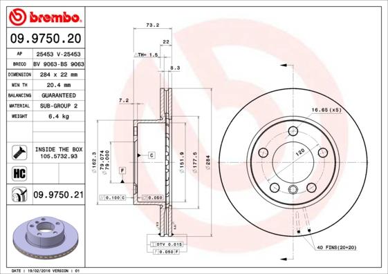 Brembo 09.9750.21 - Brake Disc onlydrive.pro