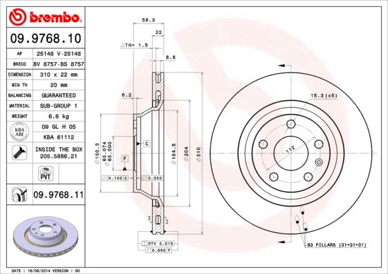 Brembo 09.9768.11 - Piduriketas onlydrive.pro