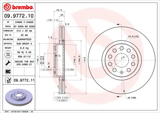 Brembo 09.9772.11 - Bremžu diski onlydrive.pro