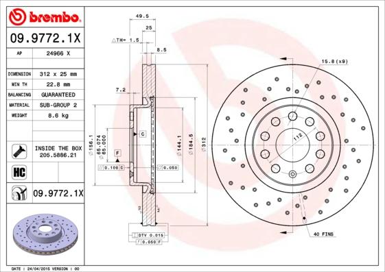 Brembo 09.9772.1X - Bremžu diski onlydrive.pro