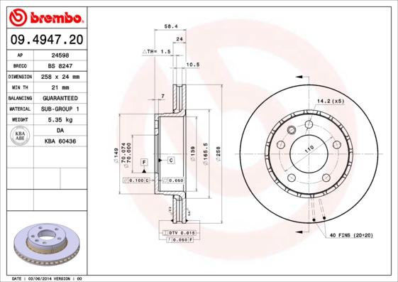 Brembo 09.4947.20 - Brake Disc onlydrive.pro