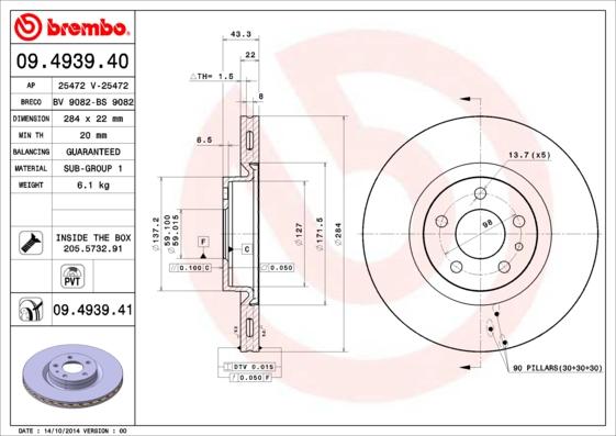 Brembo 09.4939.41 - Piduriketas onlydrive.pro