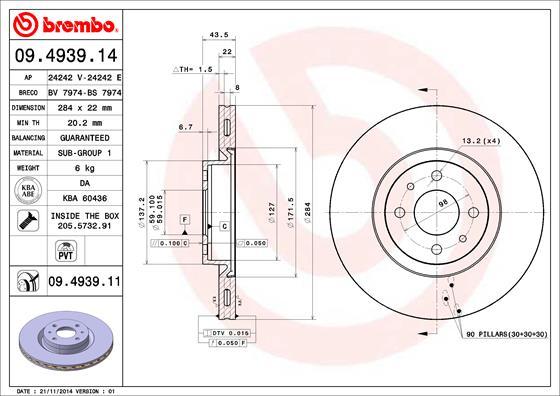 Brembo 09.4939.11 - Stabdžių diskas onlydrive.pro