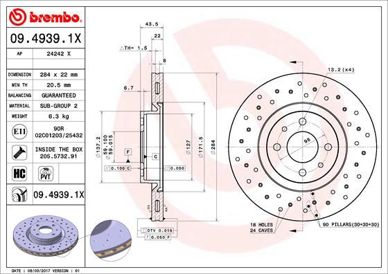 Brembo 09.4939.1X - Piduriketas onlydrive.pro