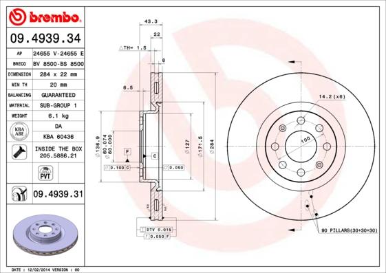 Brembo 09.4939.31 - Bremžu diski onlydrive.pro