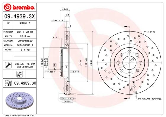 Brembo 09.4939.3X - Bremžu diski onlydrive.pro