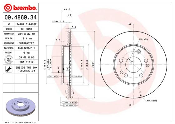 Brembo 09.4869.34 - Brake Disc onlydrive.pro