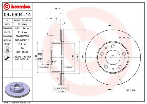 Brembo 09.5904.14 - Тормозной диск onlydrive.pro