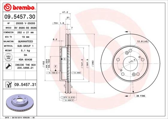 Brembo 09.5457.31 - Brake Disc onlydrive.pro