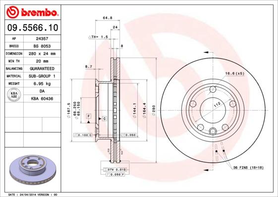 Brembo 09.5566.10 - Brake Disc onlydrive.pro