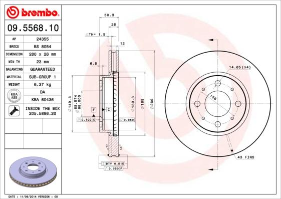 Brembo 09.5568.10 - Piduriketas onlydrive.pro