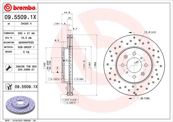 Brembo 09.5509.1X - Jarrulevy onlydrive.pro