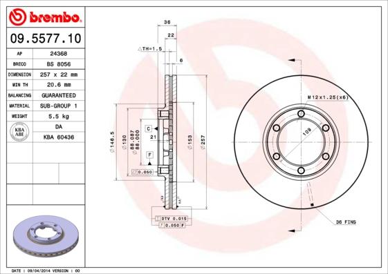 Brembo 09.5577.10 - Bremžu diski onlydrive.pro