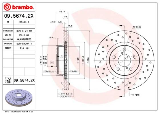 Brembo 09.5674.2X - Brake Disc onlydrive.pro