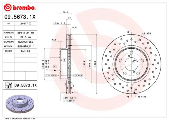 Brembo 09.5673.1X - Brake Disc onlydrive.pro