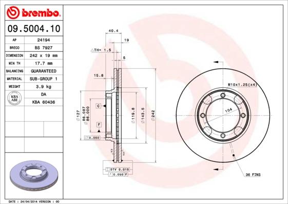 Brembo 09.5004.10 - Brake Disc onlydrive.pro