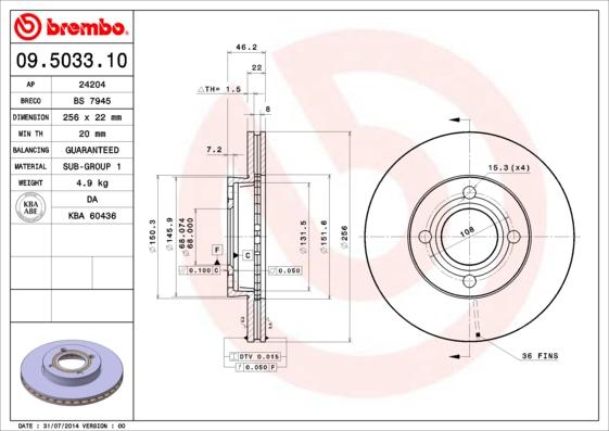 Brembo 09.5033.10 - Brake Disc onlydrive.pro