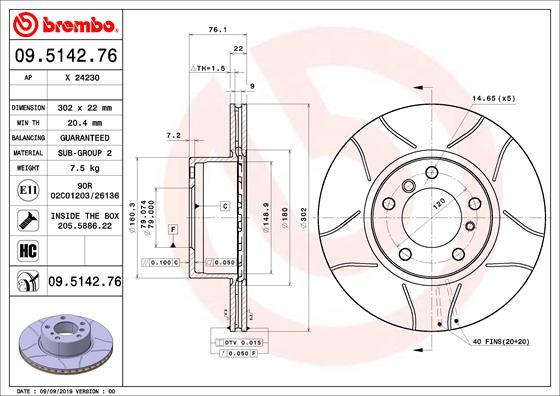 Brembo 09.5142.76 - Brake Disc onlydrive.pro