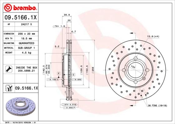 Brembo 09.5166.1X - Piduriketas onlydrive.pro