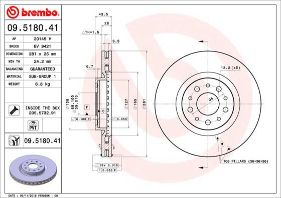 Brembo 09.5180.41 - Stabdžių diskas onlydrive.pro