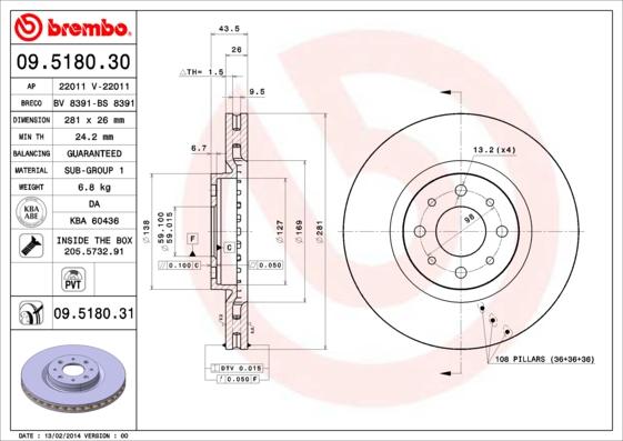 Brembo 09.5180.31 - Stabdžių diskas onlydrive.pro