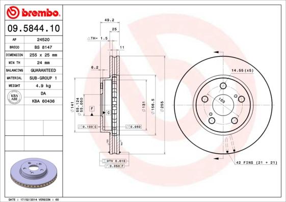 Brembo 09.5844.10 - Brake Disc onlydrive.pro