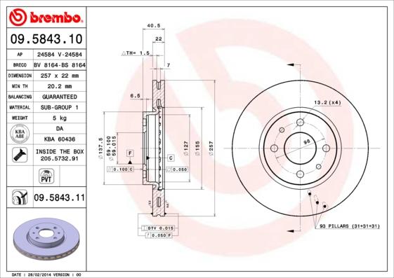 Brembo 09.5843.11 - Bremžu diski onlydrive.pro