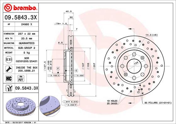 Brembo 09.5843.3X - Bremžu diski onlydrive.pro