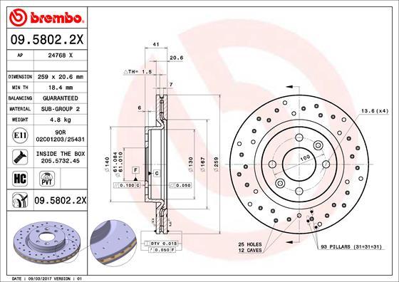 Brembo 09.5802.2X - Piduriketas onlydrive.pro