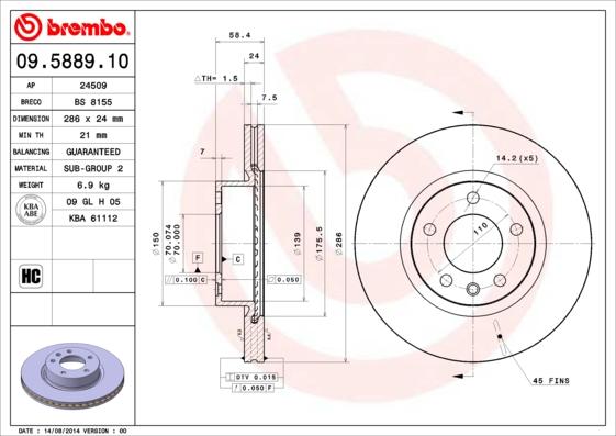 Brembo 09.5889.10 - Brake Disc onlydrive.pro