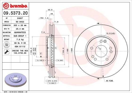 Brembo 09.5373.20 - Bremžu diski onlydrive.pro