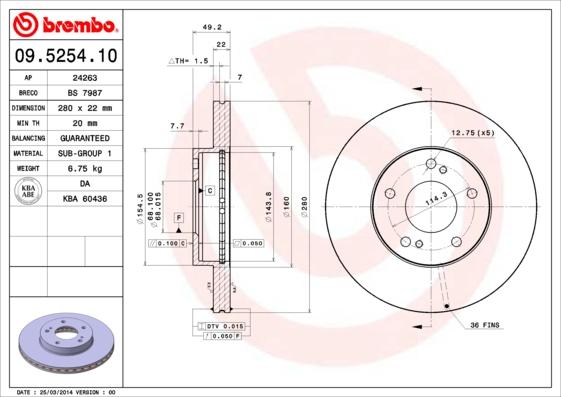 Brembo 09.5254.10 - Brake Disc onlydrive.pro