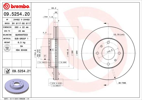 Brembo 09.5254.21 - Brake Disc onlydrive.pro