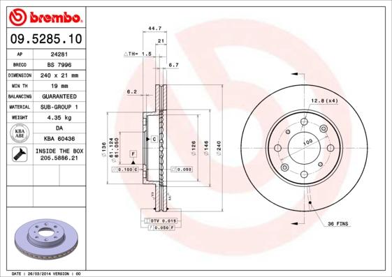 Brembo 09.5285.11 - Brake Disc onlydrive.pro