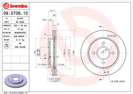 Brembo 09.5708.10 - Brake Disc onlydrive.pro