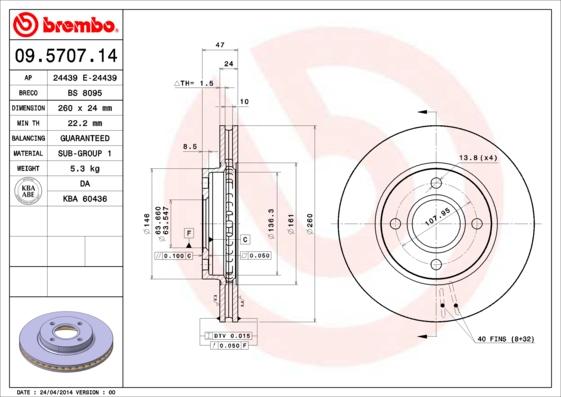 Brembo 09.5707.14 - Brake Disc onlydrive.pro