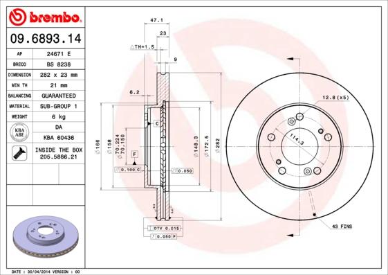 Brembo 09.6893.11 - Bremžu diski onlydrive.pro