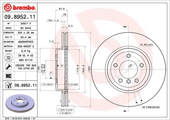 Brembo 09.8952.11 - Piduriketas onlydrive.pro