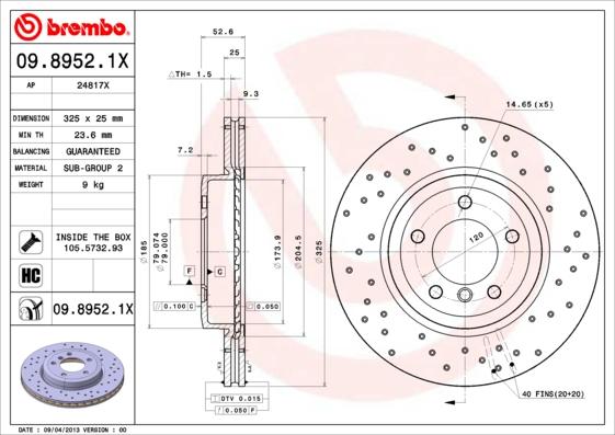 Brembo 09.8952.1X - Тормозной диск onlydrive.pro