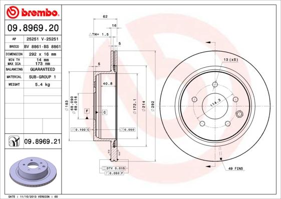 Brembo 09.8969.21 - Brake Disc onlydrive.pro