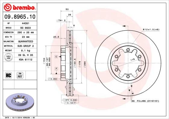 Brembo 09.8965.10 - Piduriketas onlydrive.pro