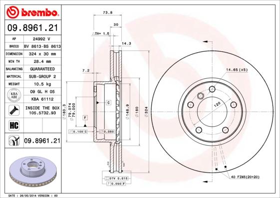 Brembo 09.8961.21 - Brake Disc onlydrive.pro