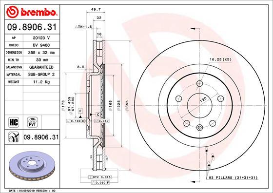 Brembo 09.8906.31 - Stabdžių diskas onlydrive.pro