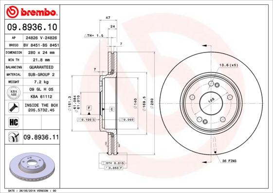 Brembo 09.8936.11 - Brake Disc onlydrive.pro
