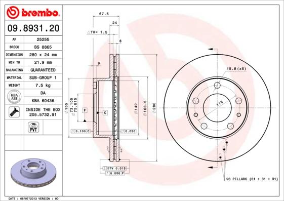 Brembo 09.8931.21 - Brake Disc onlydrive.pro