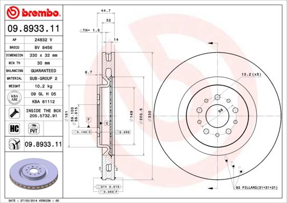 Brembo 09.8933.11 - Brake Disc onlydrive.pro