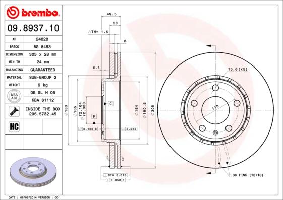 Brembo 09.8937.11 - Brake Disc onlydrive.pro