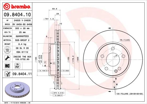 Brembo 09.8404.11 - Brake Disc onlydrive.pro