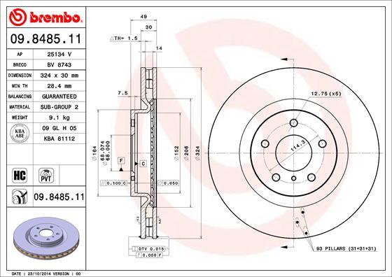 Brembo 09.8485.11 - Stabdžių diskas onlydrive.pro